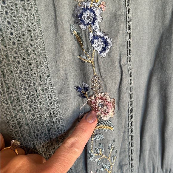 Bohme Embroidered Maxi Dress 100% Cotton Sage Green Flowers Floral Size Small - Picture 4 of 9